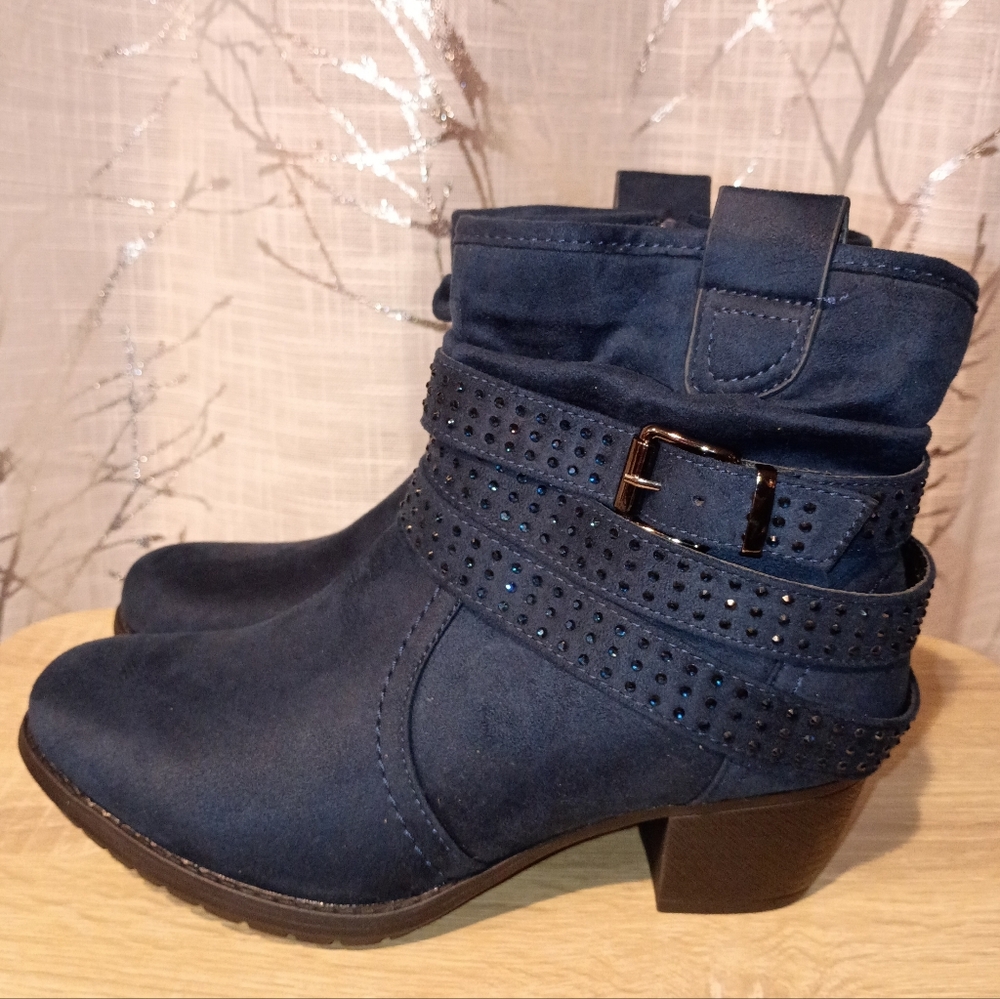 VJH Confort Navy Ankle Boots‎ with Buckle & Bling